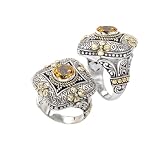 925 Silver & Citrine Ornate Flower Ring with 18k Gold Accents- Sizes 6-8