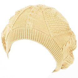New Spring Cotton Cable Knit Slouchy Beret Tam Hat Beige