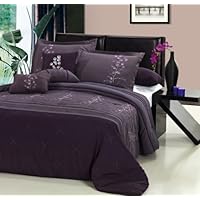 Luxury Home Poppy Flower 8-Piece Oversized and Overfilled Comforter Set, Plum, King