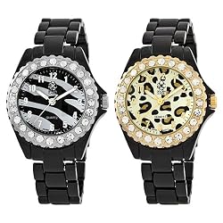 Golden Classic Women's 14639_zebra.leopard.set "Love Potion" Rhinestone Metal Watch Set