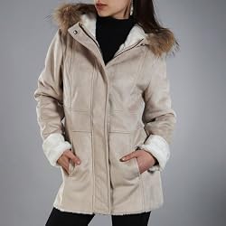 BGSD Women's Hooded Faux Suede Parka Jacket with Raccoon Fur Trim