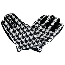 Winter Ski Houndstooth Velour Fashion Gloves Black White