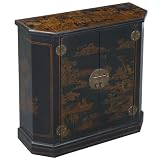 Handmade Oriental Furniture - 30" Antique Style Black Leather Storage Cabinet - Traditional Heirloom
