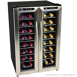 EdgeStar 32 Bottle Dual Zone Wine Cooler with Stainless Steel Trimmed French Doors and Digital Controls