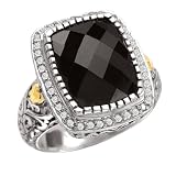 925 Silver, Onyx & Diamond Petite Ring with 18k Gold Accents (0.23ctw)- Sizes 6-8