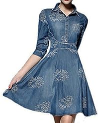 Denim Short Elbow Length Sleeves General Print Club Dress/Party Dress/Mini Dress 