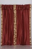 Pair Rust sari curtains with attached valance