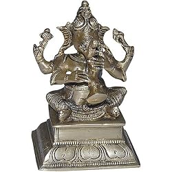 Sitting Statue Sri Ganesha Brass Figurine 6 inches