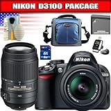 Nikon D3100 14.2MP Digital SLR Camera with 18-55mm f/3.5-5.6G AF-S DX VR Nikkor Zoom Lens + AF-S DX NIKKOR 55-300mm f/4.5-5.6G ED VR Package 1