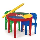 Tot Tutors CT599 2-in-1 Round Plastic Construction Table and 2 Chairs, Primary Colors