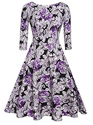 Cotton/Polyester Fitted Vintage Elbow Length Sleeves Bubble Dress Cocktail Shift Floral Print Party Dress 