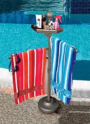 55" Bronze Outdoor Summer Pool and Spa Accessories Tray and Beach Towel Holder