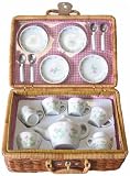 Children's Full-Service Porcelain Tea Party Set in Wicker Carry Case *Perfect Gift Idea for Children, Girls, Boys, Birthday, Holiday, etc.*