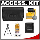 Nikon Coolpix 5813 Leather Carrying Case with Cleaning Kit + Tripod + Accessory Kit for L20, L22, P5000, P5100 and P6000 Digital Cameras