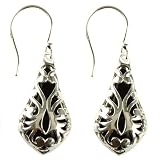 EXP Handmade Black Onyx Beaded Earrings With Filigree Design & Sterling Silver