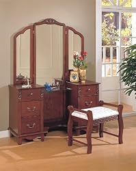 Beautiful Storage Vanity Table, Mirror & Stool Set