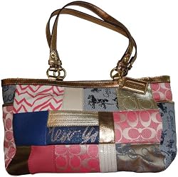 Women's Coach Purse Handbag Patchwork Tote Multicolored