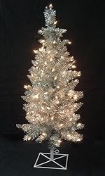 3' Pre-Lit Silver Tinsel Ashley Spruce Artificial Christmas Tree - Clear Lights