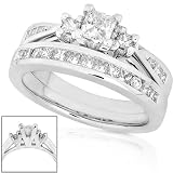 4/5ctw Princess & Round Brilliant Diamond Wedding Ring Set in 14K White Gold (HI/I1)