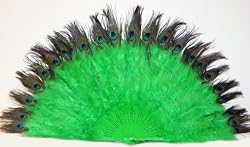 Green Marabou Feather Fan with Peacock Tips