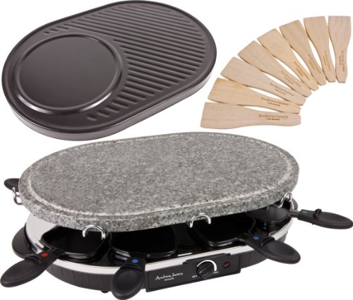 Andrew James Rustic Stone Raclette Grill with Thermostatic Heat Control + Crepe/Fajita Attachment