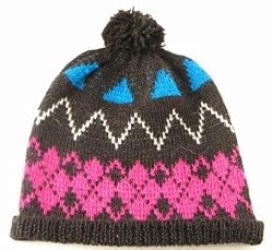 100% Alpaca Hat - Andean Collection In Designer Black, Calypso and Hot Pink