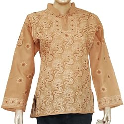 Womens Cotton Short Sleeve Top Shirt Blouse Chikan Embroidery Size M (ctop499)