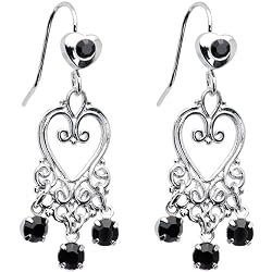 Jet Crystal Bleeding Hearts Chandelier Earrings