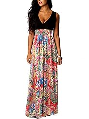 Sexy V-neck Sleeveless Empire   Waistline Acrylic/Polyester Floral Print Prom Dress 