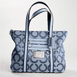 Coach Signature Poppy C Book Shopper Glam Bag Tote Navy