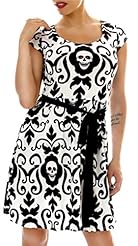 General Print Belted Keyhole Cutout Cotton/Spandex  Dress