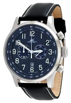 Adee Kaye #AK201-M Men's Aeromaster Leather Strap Oversized Chronograph Watch