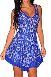 Sexy Polyester/Spandex Flared-Skirt Illusion Lace Babydoll Sleeveless Skater Dress/Mini Dress 