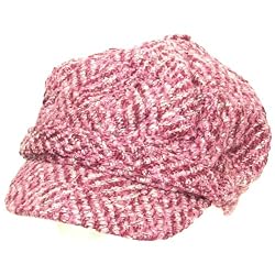 Wool Tweed Knit Newsboy Cabbie Cap Hat Multi Pink