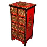 EXP Handmade Asian Furniture - 38" Red & Black Tibetan Medicine Cabinet With Gold Chinese Dragons