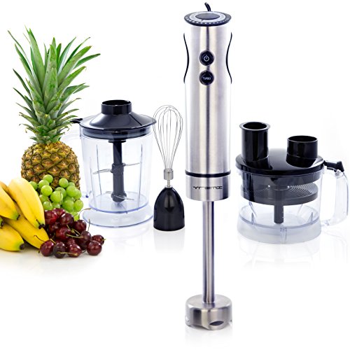 Vremi Stainless Steel 400 Watt Hand Blender - Professional 12-Speed Immersion Emulsion Stick, Food Processor & Ice Crusher Combo - Make Baby Food, Cocktails, and Smoothies Like a Ninja