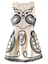  Summer Sleeveless Cotton Empire   Waistline General Print  Ball Gown Mini Dress 