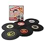 Coasters Set of 6 Colorful Retro Vinyl Record Disk Coaster for Drinks With Funny Labels - Desktop Protection Prevents Furniture Damage - Tabletop Drink Coasters