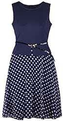 Petite Belted Polka Dot Print  Dress