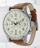 ADEE KAYE XXL ICW FLIEGER UHR CHRONOGRAPH WATCH IVORY DIAL / BROWN STRAP