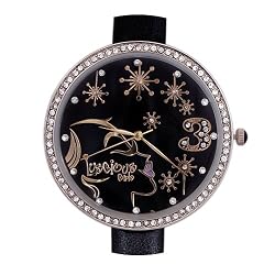 Luscious Girls Crystal Large Face Thin Band Watch in Black Gold Silver Hot Pink