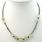 EXP Handmade Faceted Green Serpentine & Red Agate Necklace With Antiqued Silver Beads