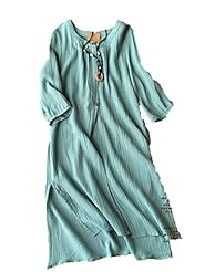 Linen Round Neck Shift Ruched Slit  Dress