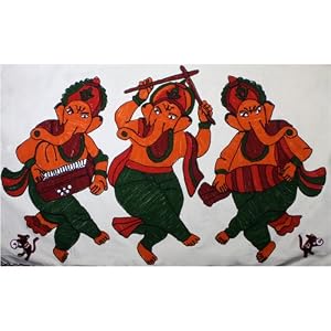 Hand Embroidered Large 3 Ganesha Wall Hanging
