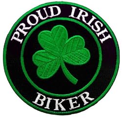 Proud Irish Biker Embroidered Patch Lucky Clover Shamrock Iron-On Ireland Emblem