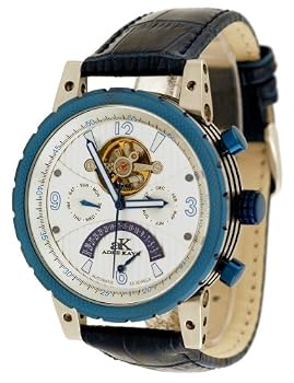 Adee Kaye #AK6232-MIPBU Men's Semi Skeleton Tourbillon Multi Function Automatic Watch with Retrograde Date