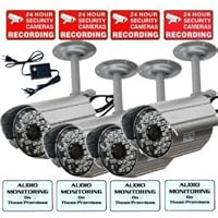 VideoSecu 4 Channel DVR USB 2.0 including 4 Audio Video Infrared IR Day Night Security Cameras and 1 of 4 Channel Power Supply W48