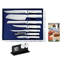 Rada Cutlery S38 7-pc Starter Gift Set + R119 Knife Sharpener + Cooking & Cutting Tips Bundle