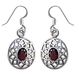 Garnet Jewelry Sterling Silver Earrings 1.25 inches (erg059)