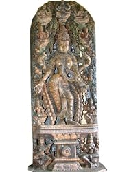 Antique Temple Sculpture Ashtalaksmi Standing Lakshmi Holding Lotus Flowers Wood Carving Sculpture 9 Ft
